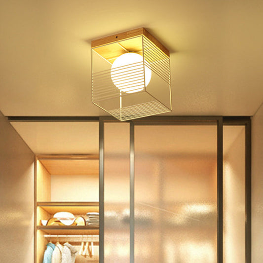 Contemporary Square Flush Mount Pendant Light - White/Black, Metal - Ideal for Bedroom Ceiling