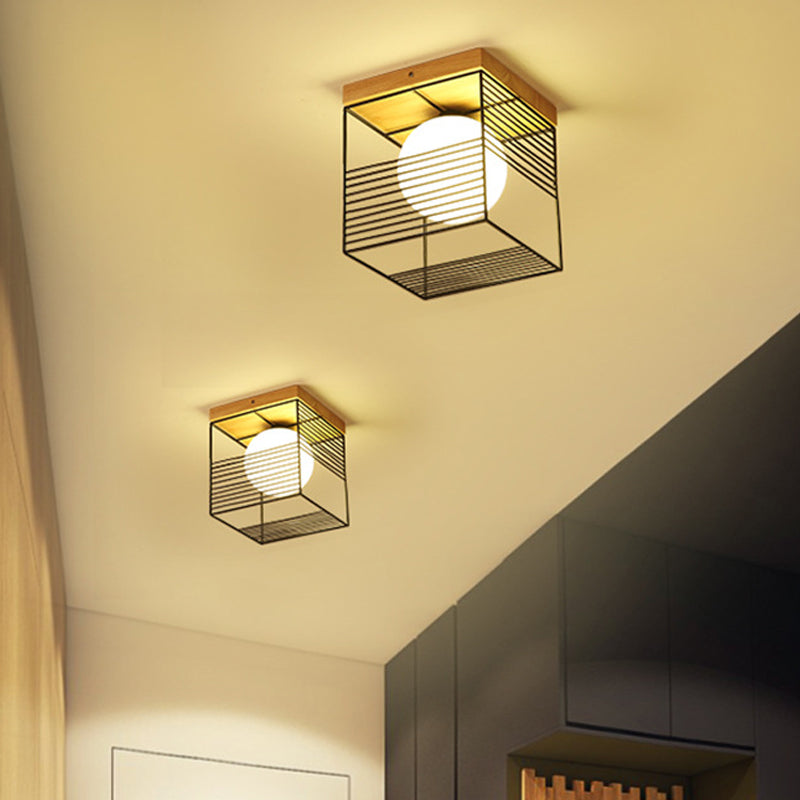 Suspension carrée contemporaine à encastrer - Blanc/noir, métal - Idéal pour le plafond d'une chambre