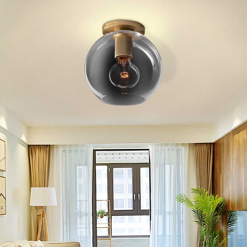 Modern Glass Flush Pendant Ceiling Light in Brass for Balcony - Globe, Cone, Cylinder, Trumpet Shapes