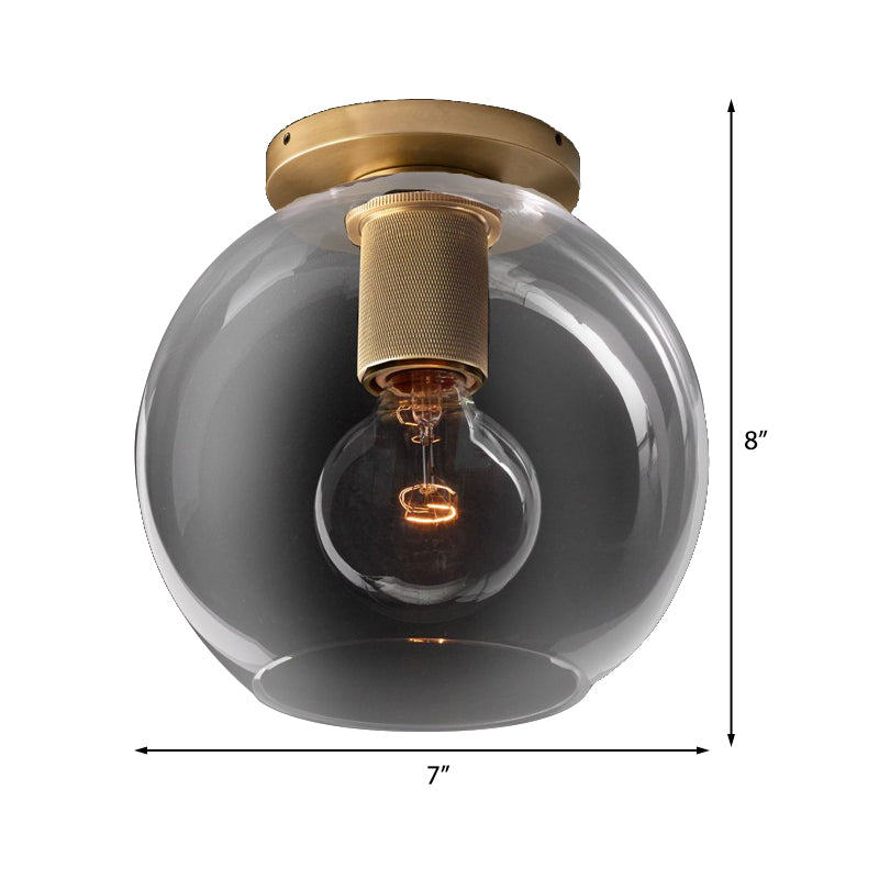 Modern Glass Flush Pendant Ceiling Light in Brass for Balcony - Globe, Cone, Cylinder, Trumpet Shapes