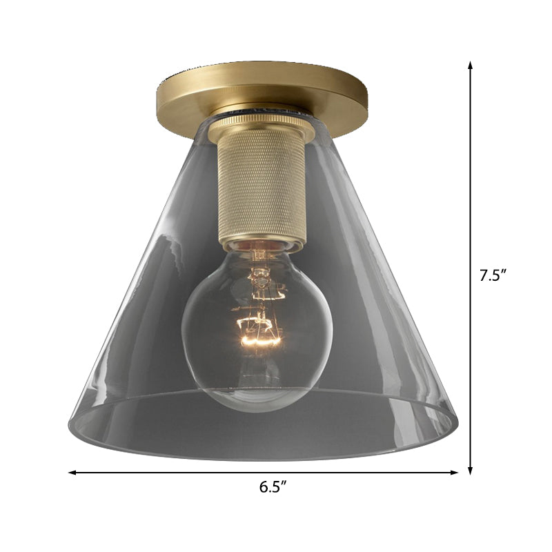 Modern Glass Flush Pendant Ceiling Light in Brass for Balcony - Globe, Cone, Cylinder, Trumpet Shapes