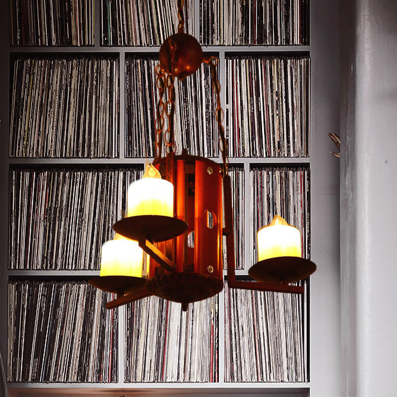 Lustre vintage métallique à 3 lumières de couleur beige foncé pour éclairage suspendu de chambre à coucher