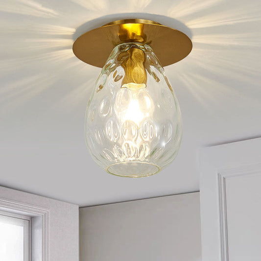 Clear Glass Pear-Shaped Dimple Flush Mount Lamp for Nordic Living Room