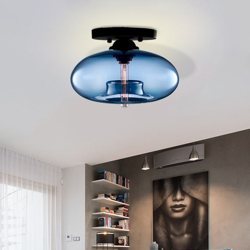 Modernist Glass Flush Ceiling Light Fixture - Oblong Shape - 1 Light - Sky Blue/Amber/Smoke Gray/Coffee - 11" Width