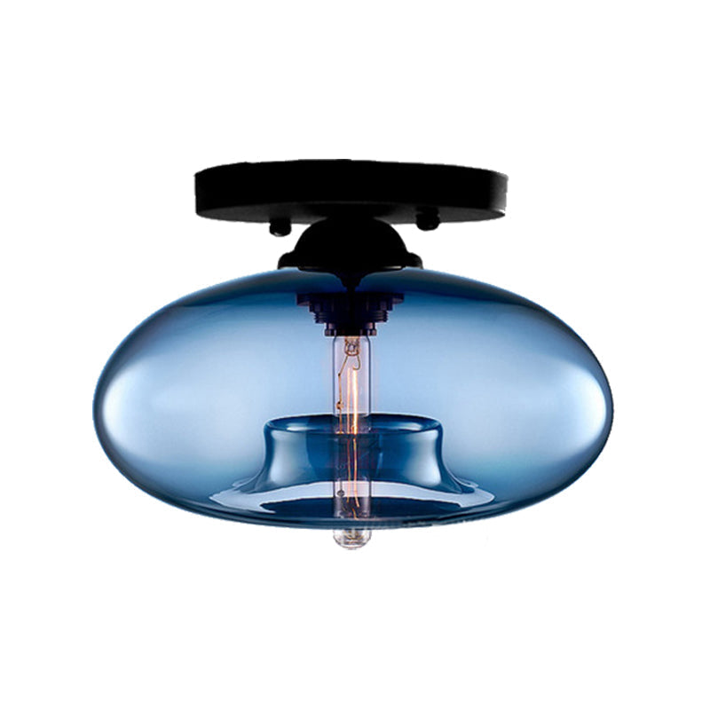 Modernist Glass Flush Ceiling Light Fixture - Oblong Shape - 1 Light - Sky Blue/Amber/Smoke Gray/Coffee - 11" Width