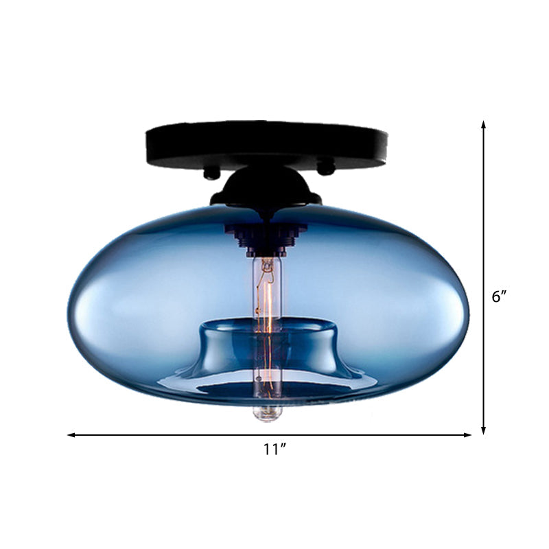 Modernist Glass Flush Ceiling Light Fixture - Oblong Shape - 1 Light - Sky Blue/Amber/Smoke Gray/Coffee - 11" Width