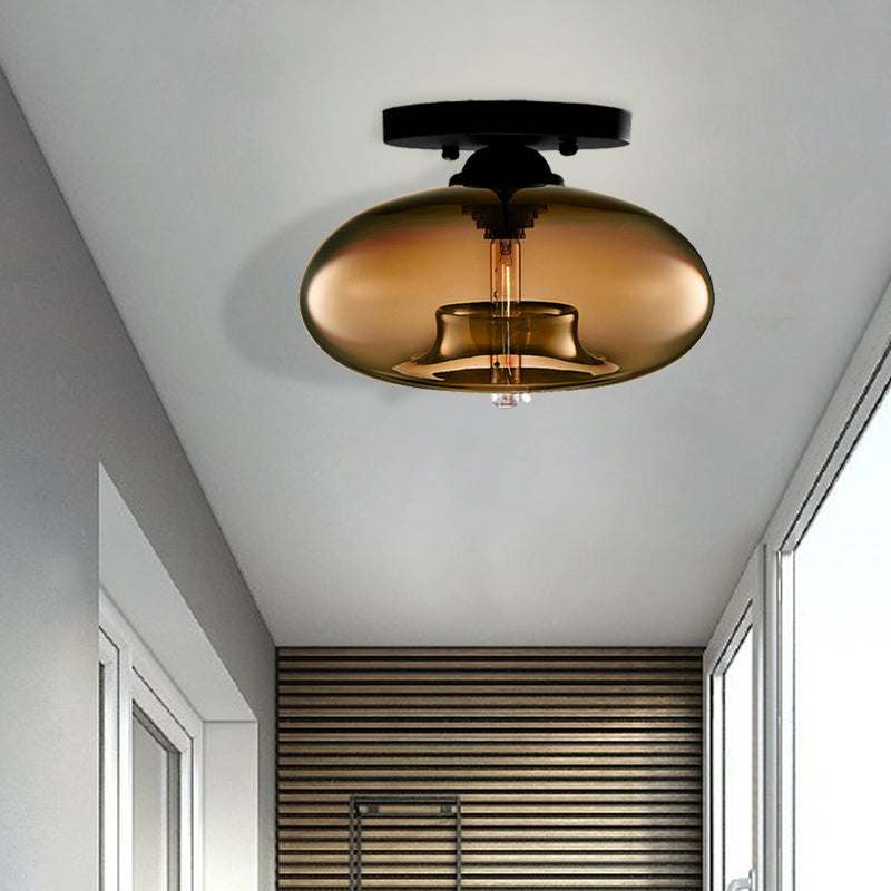 Modernist Glass Flush Ceiling Light Fixture - Oblong Shape - 1 Light - Sky Blue/Amber/Smoke Gray/Coffee - 11" Width
