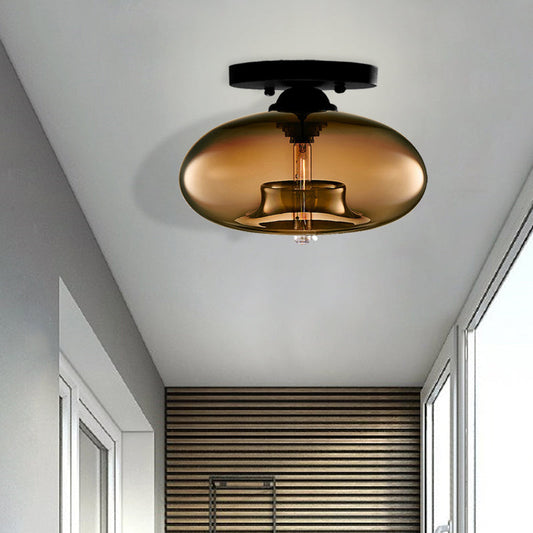 Modernist Glass Flush Ceiling Light Fixture - Oblong Shape - 1 Light - Sky Blue/Amber/Smoke Gray/Coffee - 11" Width