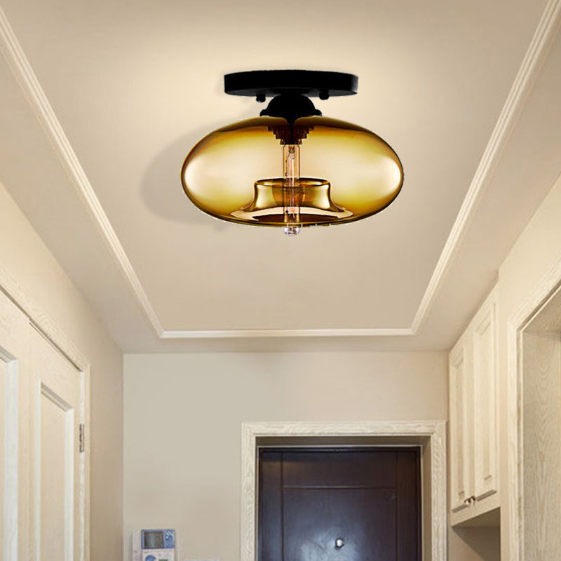 Modernist Glass Flush Ceiling Light Fixture - Oblong Shape - 1 Light - Sky Blue/Amber/Smoke Gray/Coffee - 11" Width