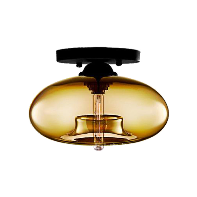 Modernist Glass Flush Ceiling Light Fixture - Oblong Shape - 1 Light - Sky Blue/Amber/Smoke Gray/Coffee - 11" Width