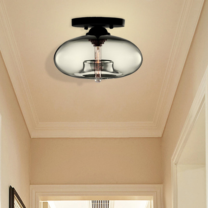 Modernist Glass Flush Ceiling Light Fixture - Oblong Shape - 1 Light - Sky Blue/Amber/Smoke Gray/Coffee - 11" Width