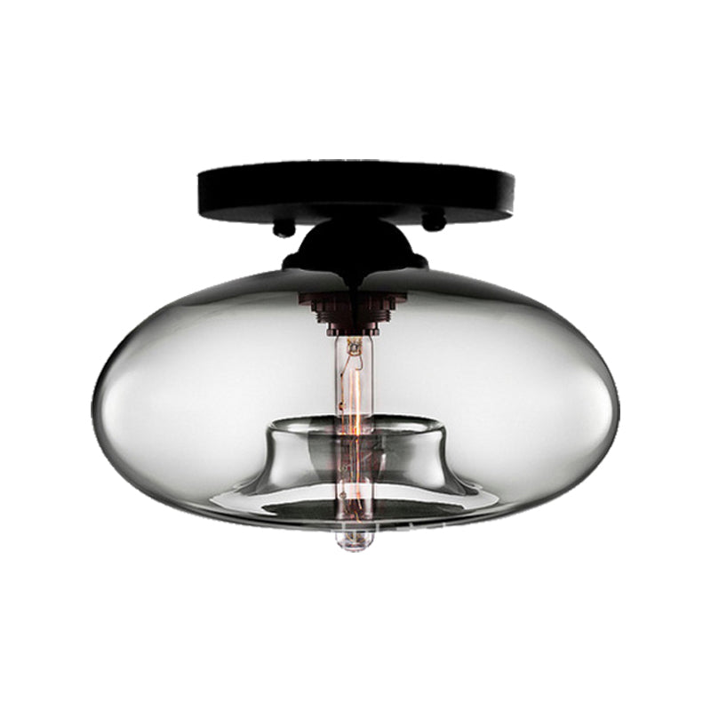 Modernist Glass Flush Ceiling Light Fixture - Oblong Shape - 1 Light - Sky Blue/Amber/Smoke Gray/Coffee - 11" Width