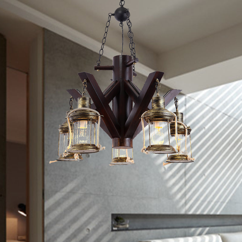 Vintage Black Glass Chandelier - 5 Lights Ceiling Fixture for Living Room