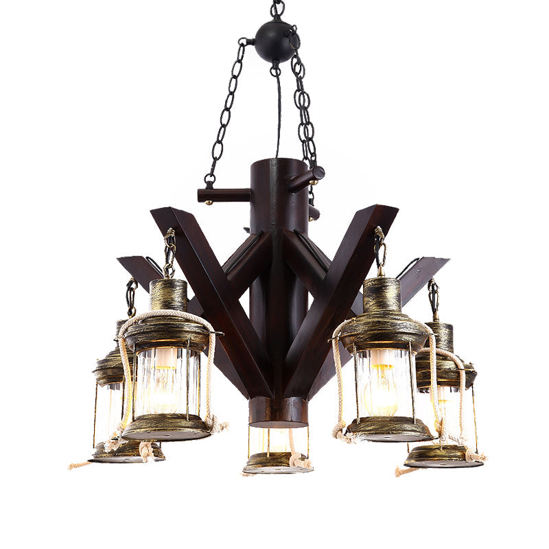 Vintage Black Glass Chandelier - 5 Lights Ceiling Fixture for Living Room