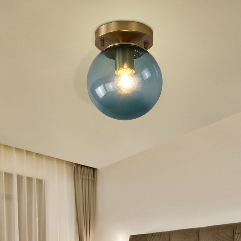 Minimalist Blue/Tan Spherical Glass Flushmount Ceiling Light for Balcony