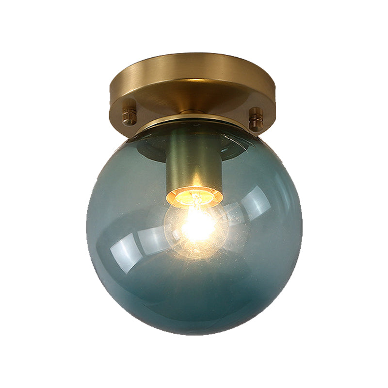 Minimalist Blue/Tan Spherical Glass Flushmount Ceiling Light for Balcony