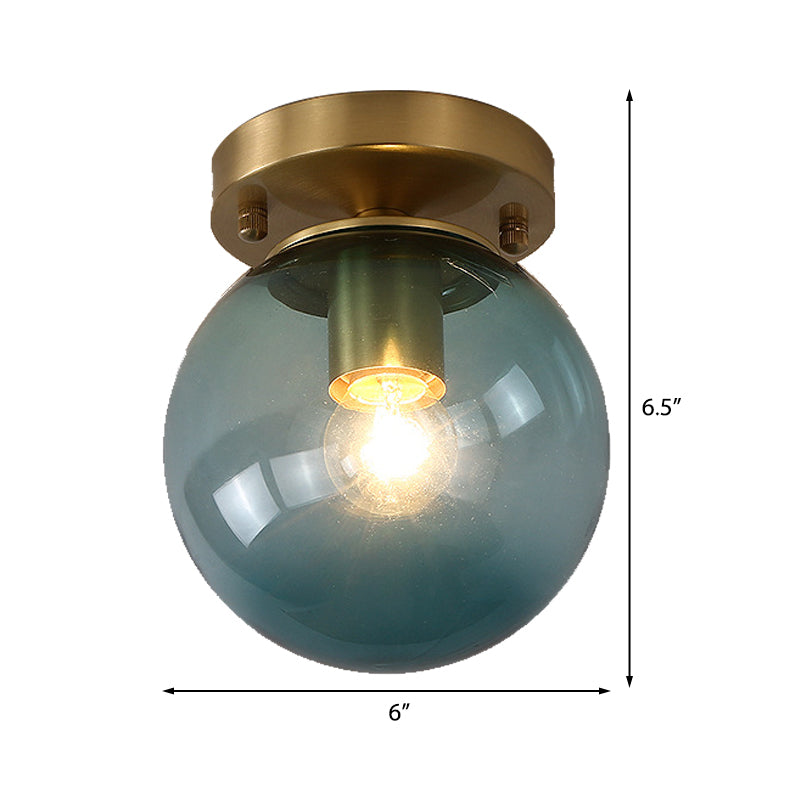 Minimalist Blue/Tan Spherical Glass Flushmount Ceiling Light for Balcony