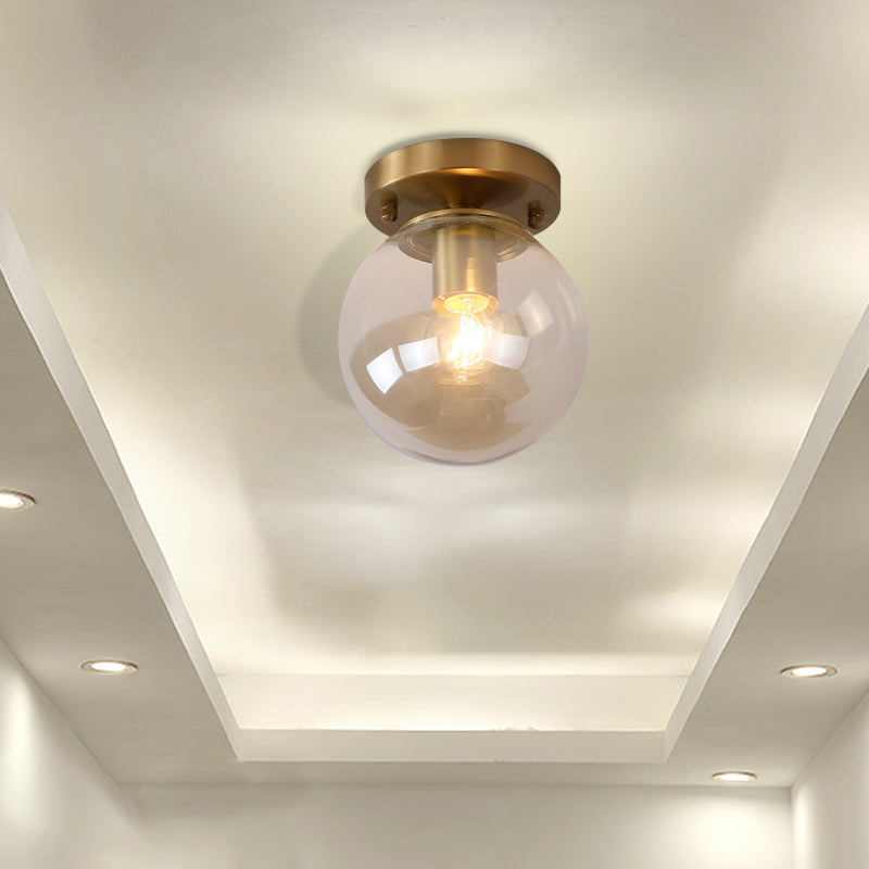 Minimalist Blue/Tan Spherical Glass Flushmount Ceiling Light for Balcony