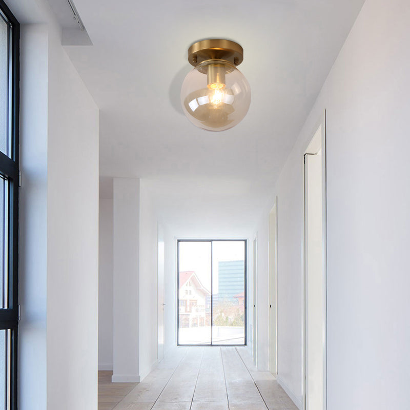 Minimalist Blue/Tan Spherical Glass Flushmount Ceiling Light for Balcony