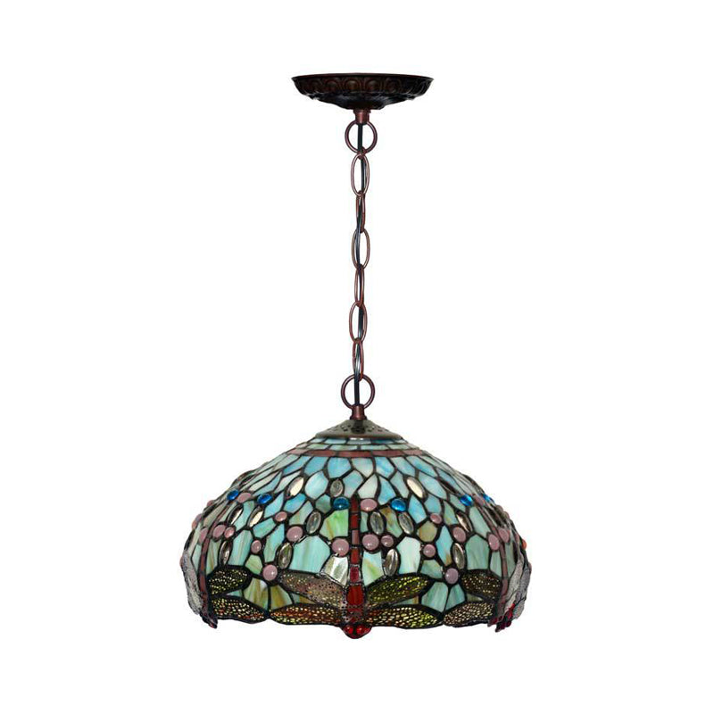 Suspension en vitrail libellule - Couleur rouge/vert victorien - Plafonnier suspendu à 1 lampe