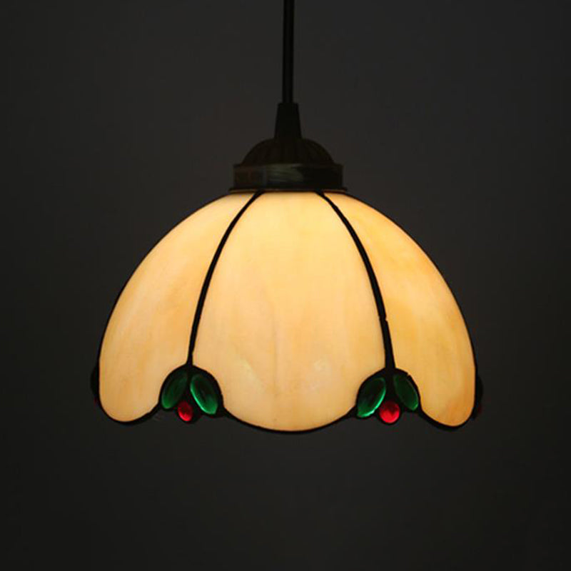 Black 1-Light Pendant Lamp with Baroque Beige/Blue/Green Glass Shade - Perfect for Dining Room