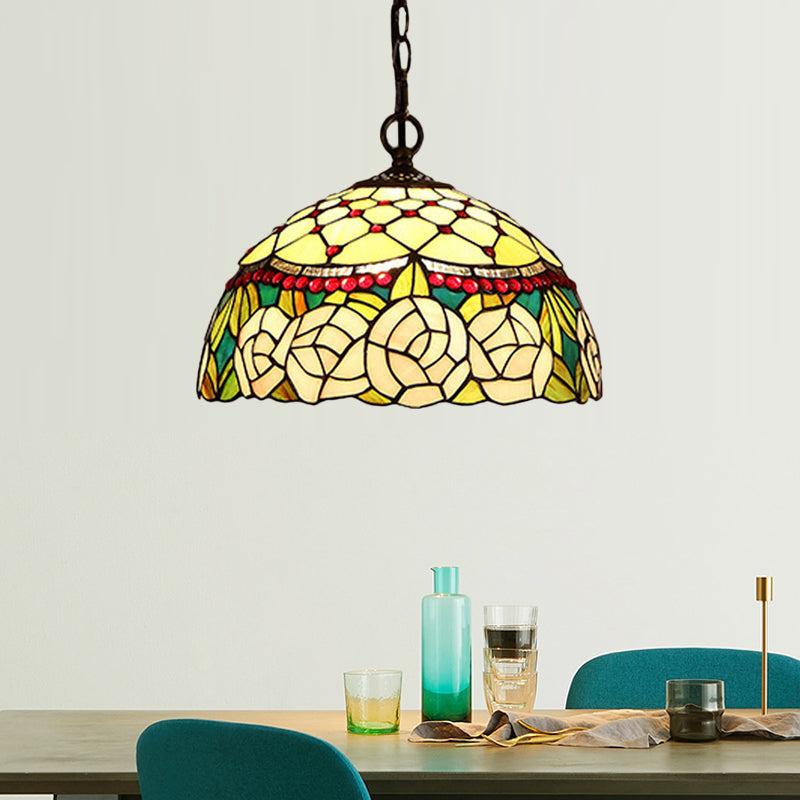 Lustre de cuisine méditerranéen à 1/2 ampoule avec abat-jour en verre rouge/jaune - 12"/16" L
