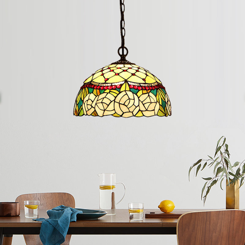 Lustre de cuisine méditerranéen à 1/2 ampoule avec abat-jour en verre rouge/jaune - 12"/16" L