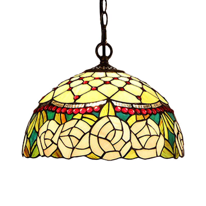 Lustre de cuisine méditerranéen à 1/2 ampoule avec abat-jour en verre rouge/jaune - 12"/16" L