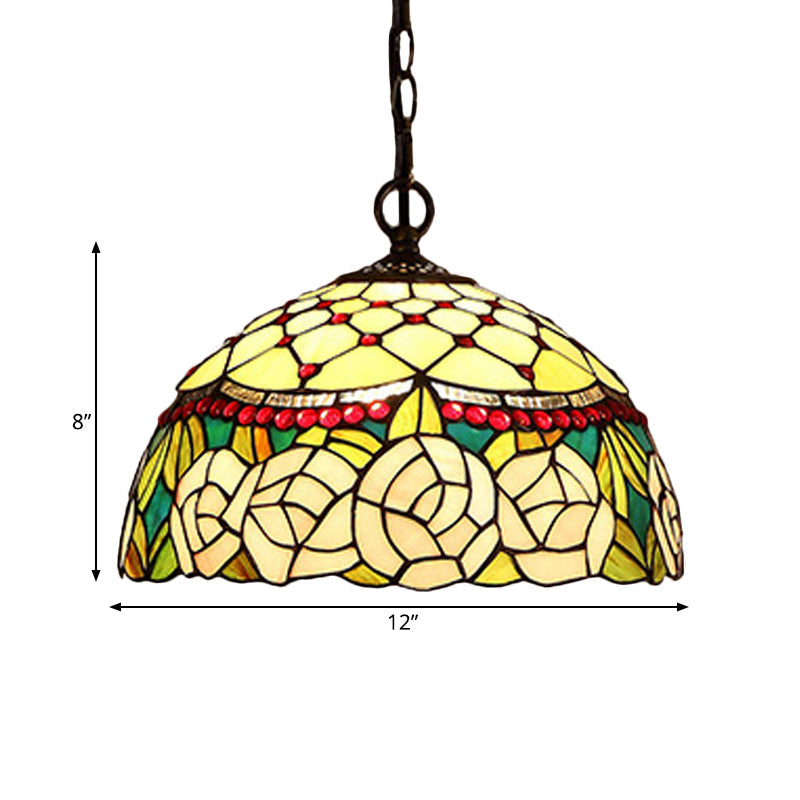 Lustre de cuisine méditerranéen à 1/2 ampoule avec abat-jour en verre rouge/jaune - 12"/16" L