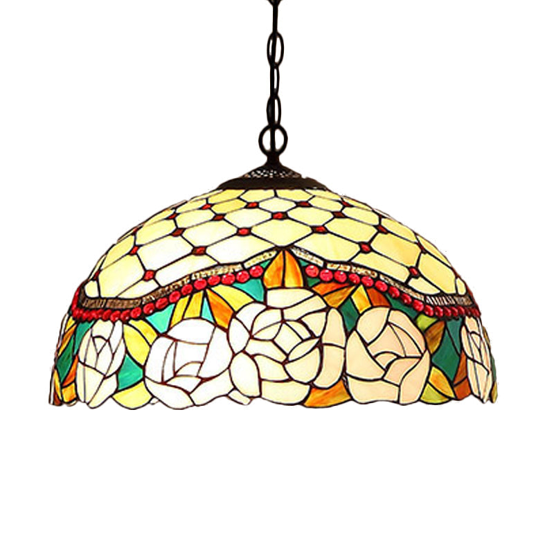 Lustre de cuisine méditerranéen à 1/2 ampoule avec abat-jour en verre rouge/jaune - 12"/16" L