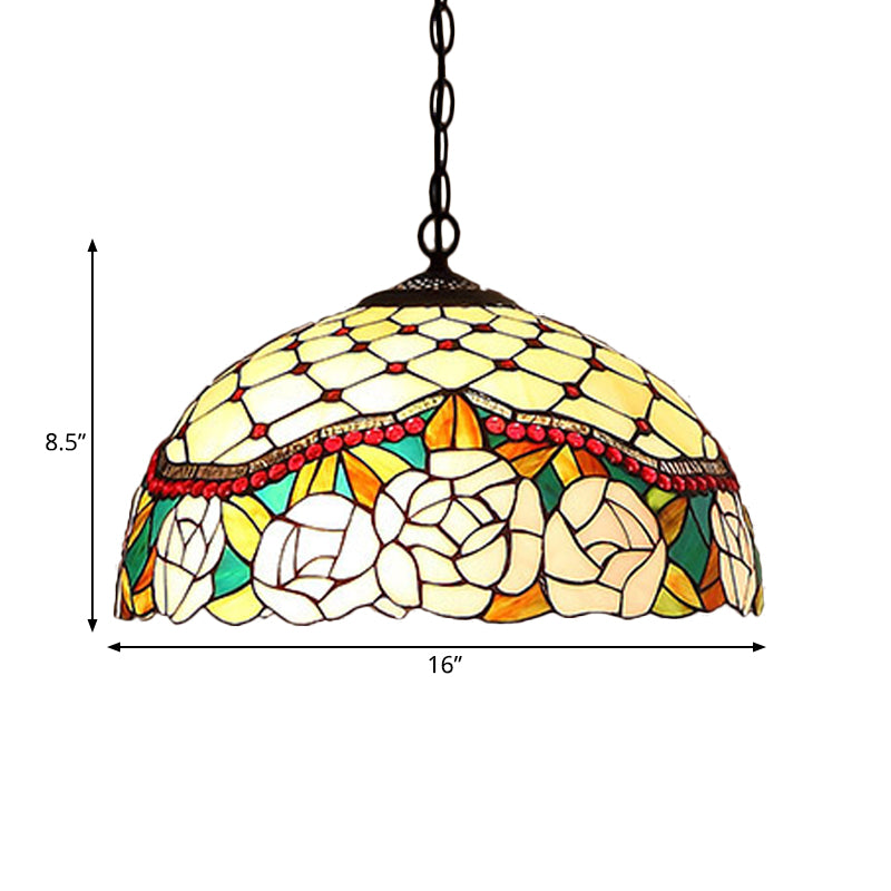 Lustre de cuisine méditerranéen à 1/2 ampoule avec abat-jour en verre rouge/jaune - 12"/16" L