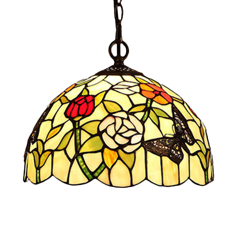 Lustre de cuisine méditerranéen à 1/2 ampoule avec abat-jour en verre rouge/jaune - 12"/16" L