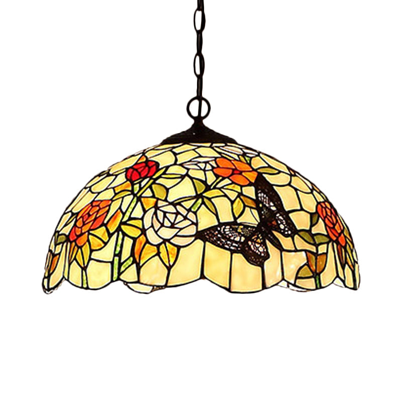 Lustre de cuisine méditerranéen à 1/2 ampoule avec abat-jour en verre rouge/jaune - 12"/16" L