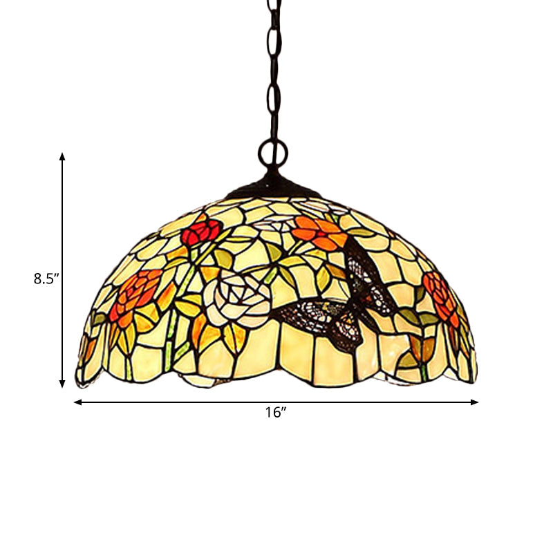 Lustre de cuisine méditerranéen à 1/2 ampoule avec abat-jour en verre rouge/jaune - 12"/16" L