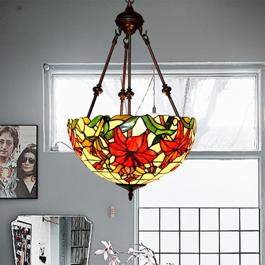 Lustre à pétales de style victorien : plafonnier à 2 lumières en verre taillé rouge/rose/violet pour chambres