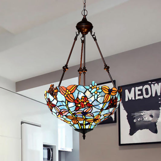 Lustre à 2 lampes en verre teinté rouge/bleu de style Tiffany pour chambre à coucher