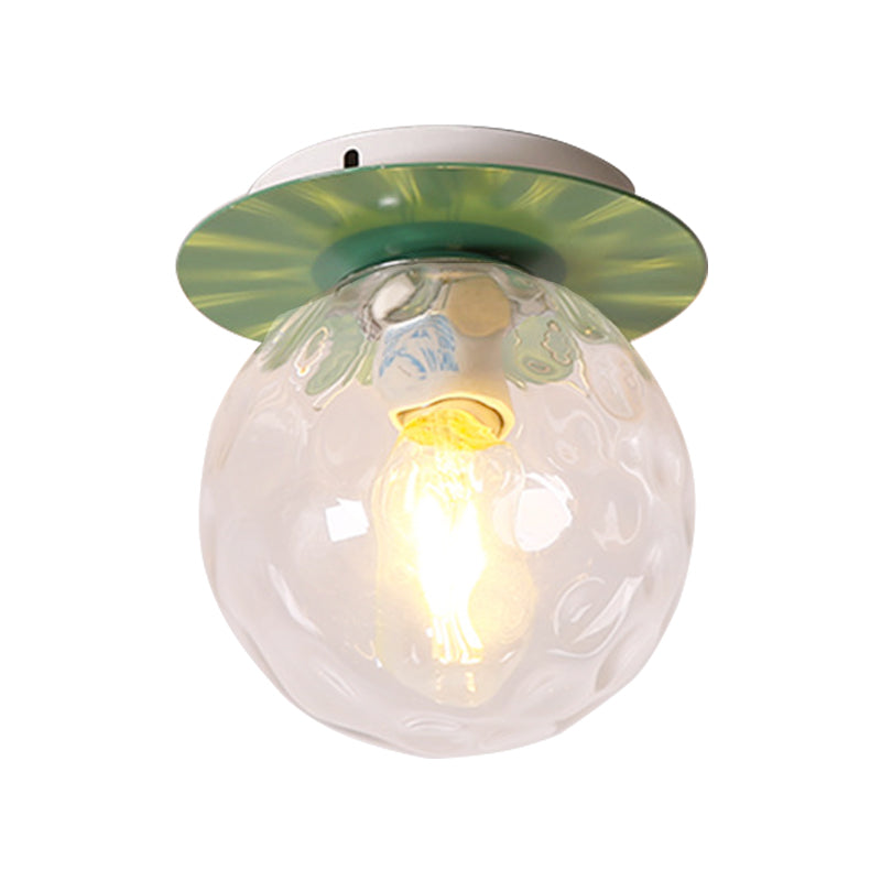 Nordic 1 Head Orb Light Fixture with Clear Hammered Glass Shade - Stylish Gray/White/Green/Wood Finish