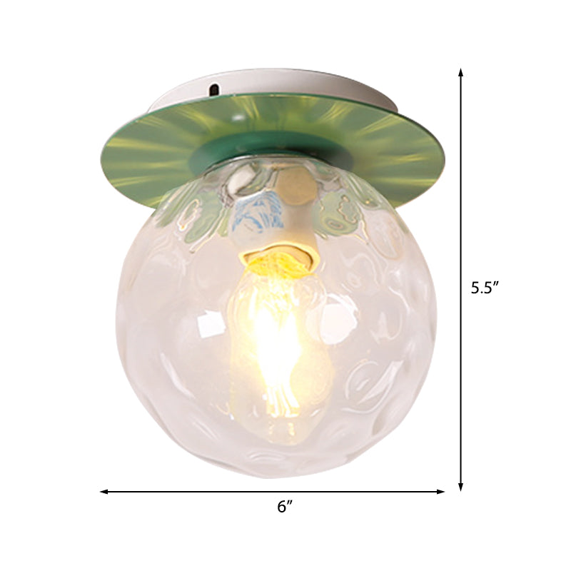 Nordic 1 Head Orb Light Fixture with Clear Hammered Glass Shade - Stylish Gray/White/Green/Wood Finish