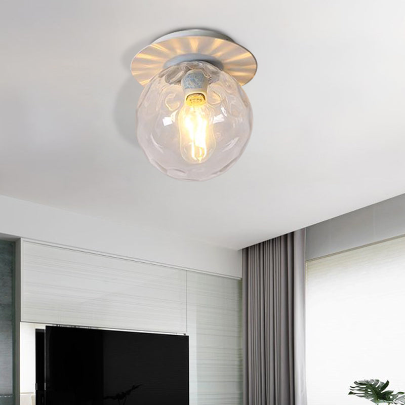 Nordic 1 Head Orb Light Fixture with Clear Hammered Glass Shade - Stylish Gray/White/Green/Wood Finish