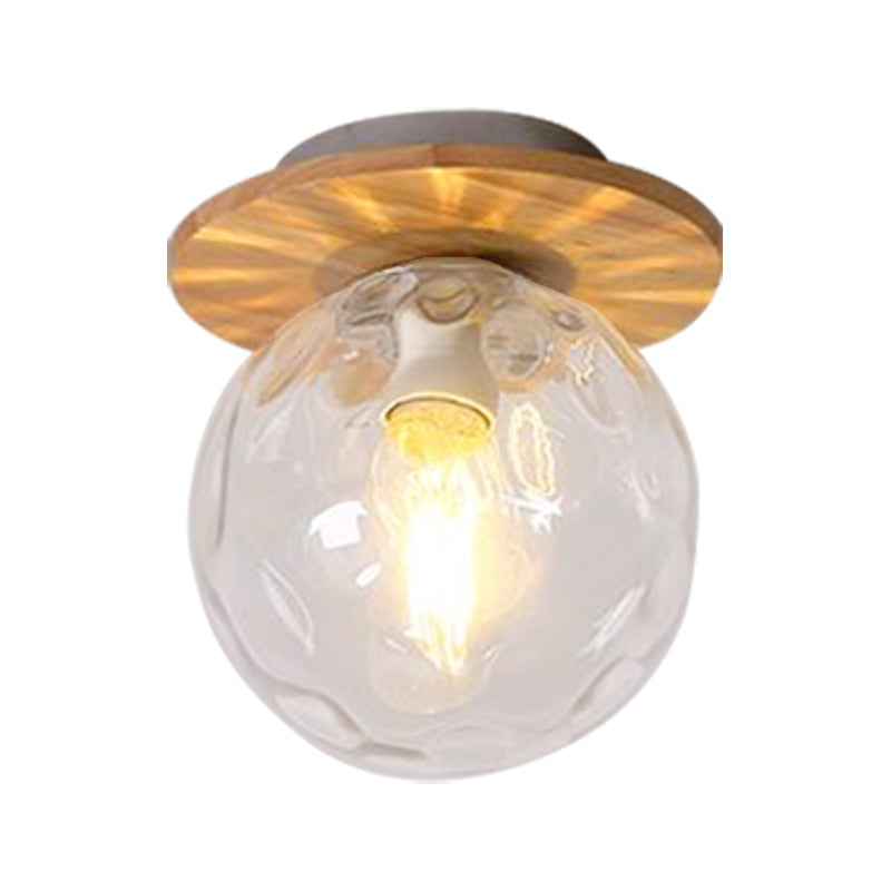 Nordic 1 Head Orb Light Fixture with Clear Hammered Glass Shade - Stylish Gray/White/Green/Wood Finish