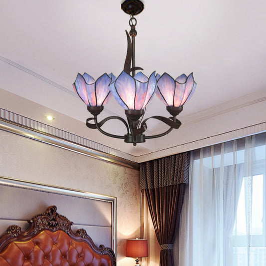Lustre baroque à motifs floraux rose/violet - Bronze, 3/5 lumières, luminaire de cuisine