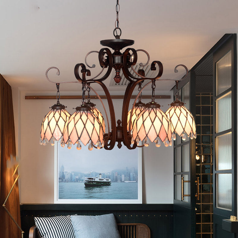 Lustre à suspension en forme de fleur en verre teinté noir – Plafonnier à 6 lumières pour salon par Tiffany
