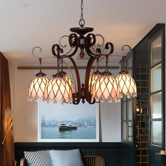 Lustre à suspension en forme de fleur en verre teinté noir – Plafonnier à 6 lumières pour salon par Tiffany