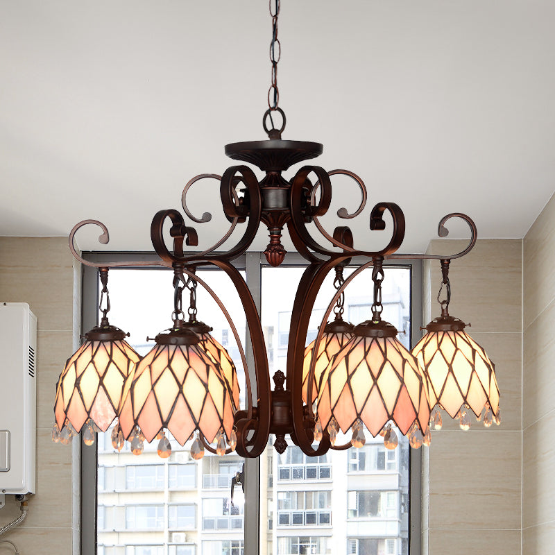 Lustre à suspension en forme de fleur en verre teinté noir – Plafonnier à 6 lumières pour salon par Tiffany