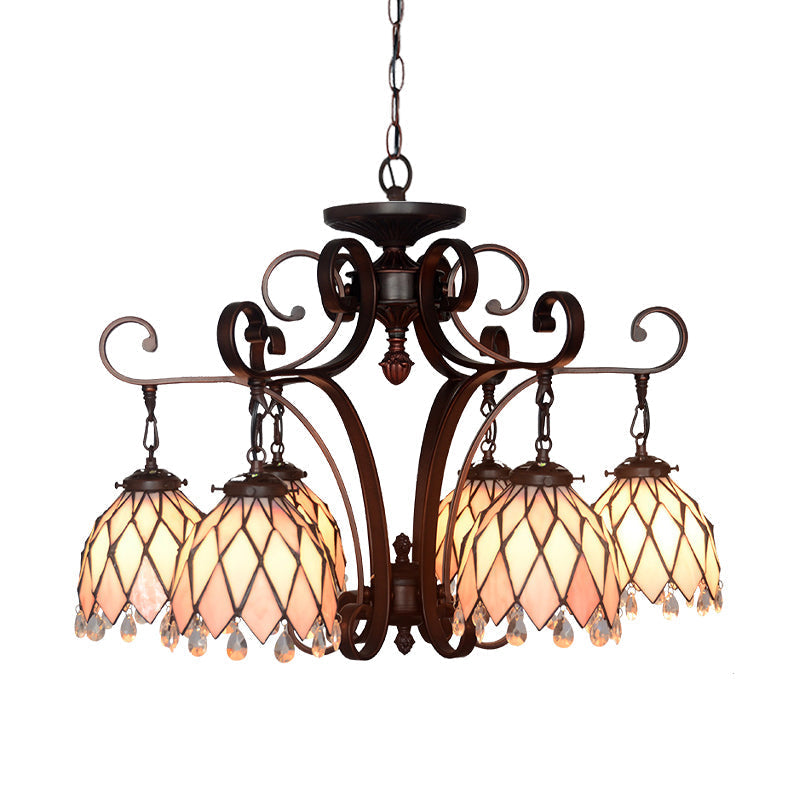Lustre à suspension en forme de fleur en verre teinté noir – Plafonnier à 6 lumières pour salon par Tiffany