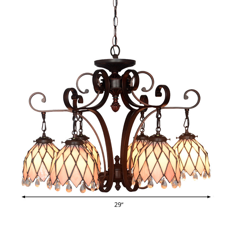 Lustre à suspension en forme de fleur en verre teinté noir – Plafonnier à 6 lumières pour salon par Tiffany