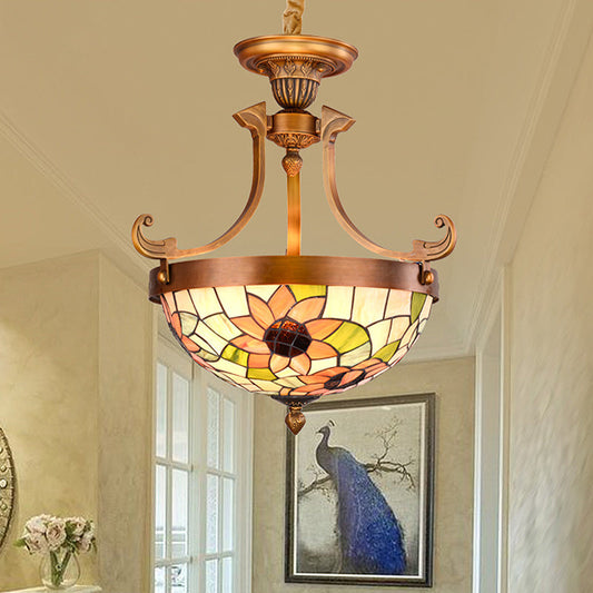 Lustre en verre teinté de 16"/18" de largeur avec motif de fleurs/feuilles - Ensemble de lampes suspendues victoriennes blanches (3 lumières) pour couloir