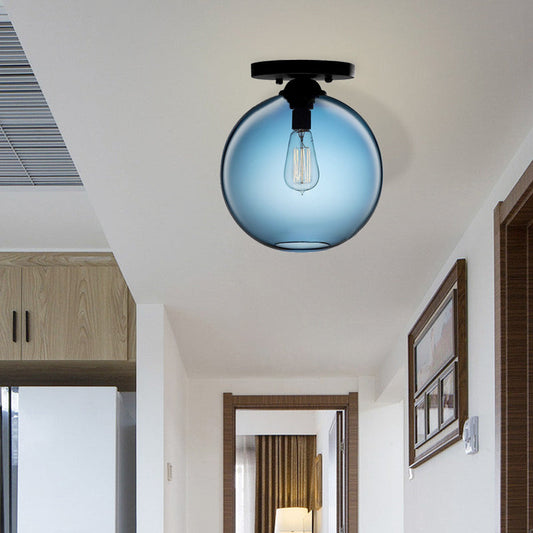 Contemporary Glass Orbit Ceiling Light Fixture - Red/Sky Blue/Amber/Dark Smoke/Coffee - 1 Head - Indoor Flush Mount