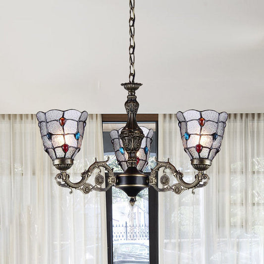 Lustre baroque à bijoux avec suspension en verre dépoli - Luminaire à suspension en bronze (3/6/8 lumières)