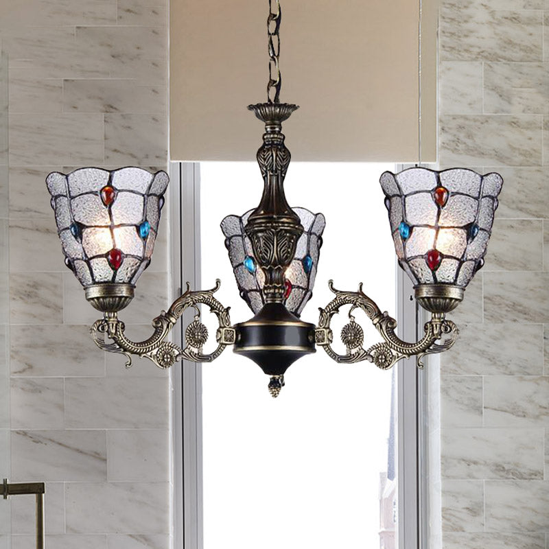 Lustre baroque à bijoux avec suspension en verre dépoli - Luminaire à suspension en bronze (3/6/8 lumières)